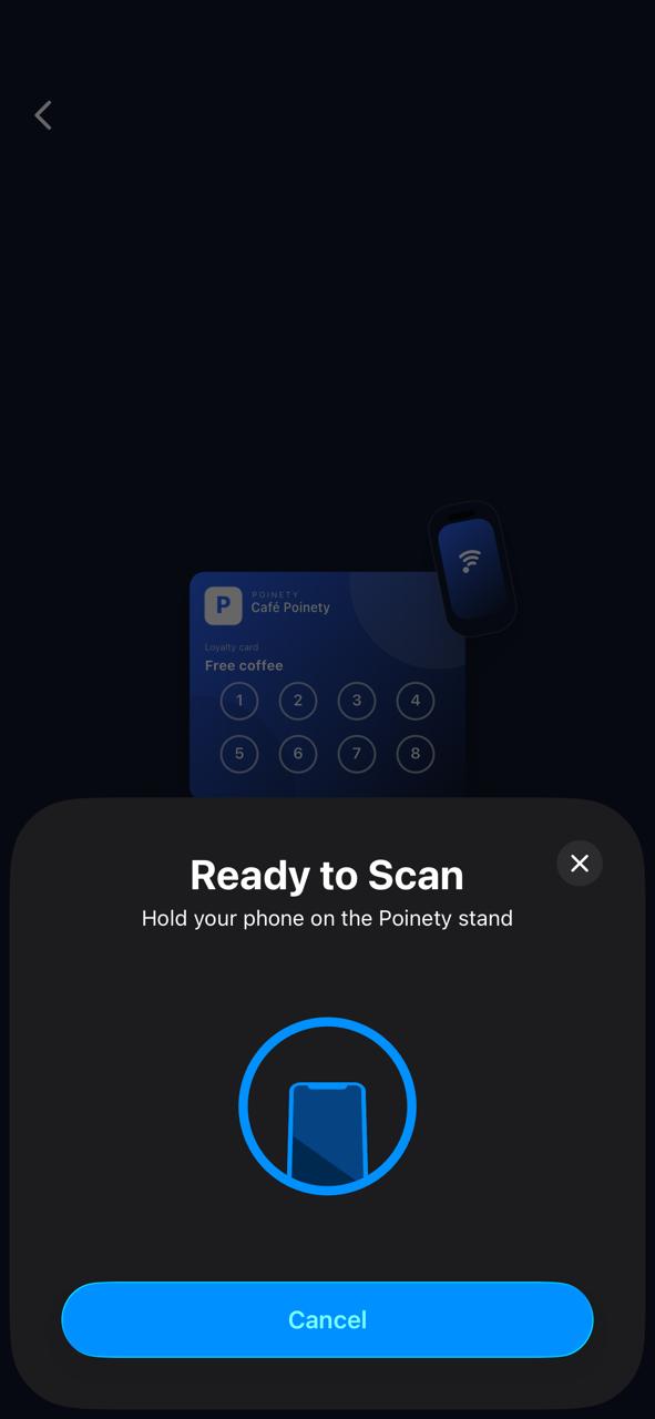 Écran « Ready to Scan » de l'app Poinety