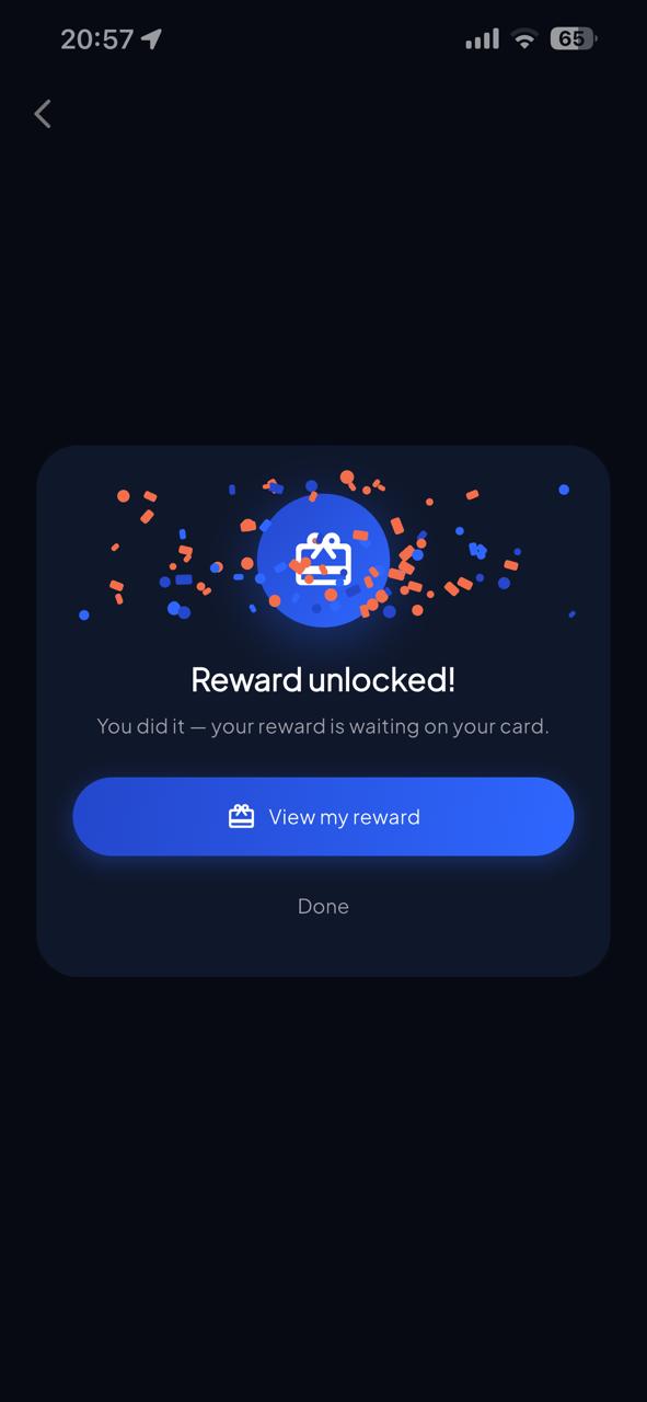 Récompense débloquée dans l'app Poinety